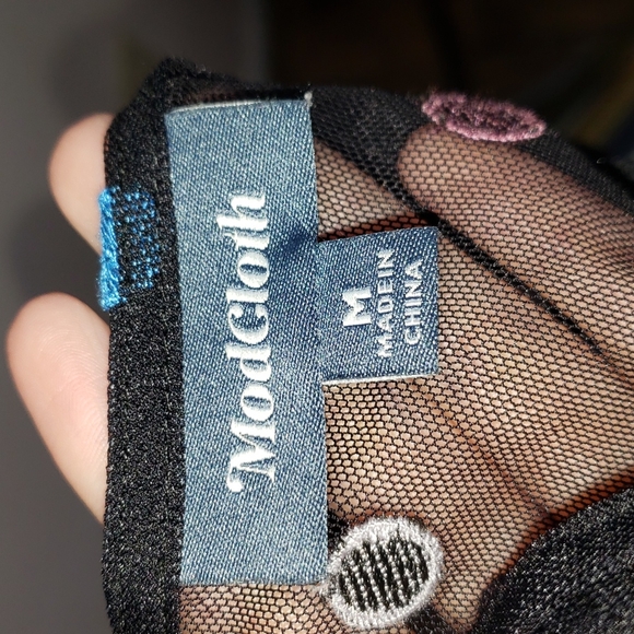 Modcloth Dazzle Do It Dotted Black Mesh Long Sleeve Dress, Size Medium - Picture 7 of 9